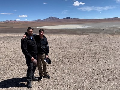 Figure 1. Dr. Jamil Sader, MNRL CEO (left), and Max Sali, MNRL Founder and Director (right) at the Laguna Project – April 2022. (CNW Group/Monumental Minerals Corp.)
