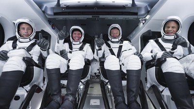 The Axiom-1 crew: (Left to Right) Mark Pathy, Larry Connor, Michael López-Alegría, Eytan Stibbe. (Credit: SpaceX)
