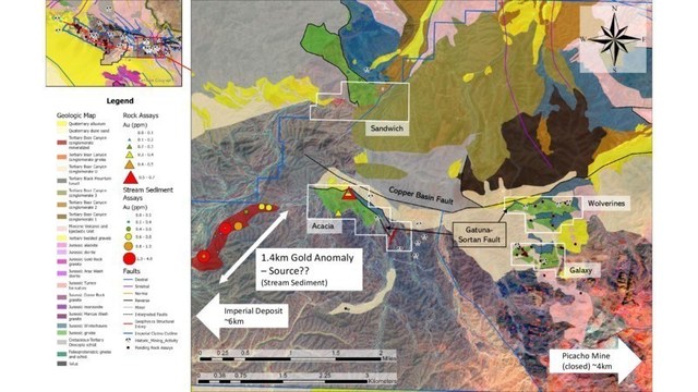 KORE Mining - Imperial Gold Project - Mesquite-Imperial-Picacho District geological map of the eastern area prospects (CNW Group/Kore Mining)