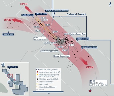 Figure 1. Distribution of results reported today. (CNW Group/Meridian Mining UK Societas)