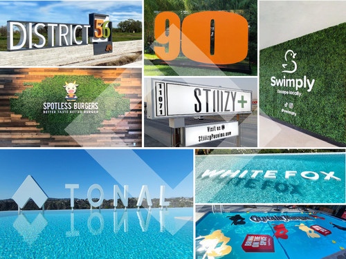 Collage of 2022 winter/spring signage projects by Front Signs