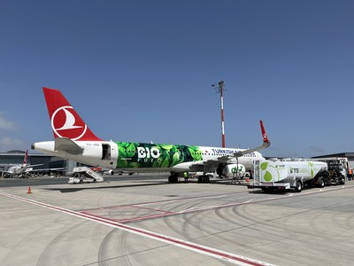 Aeronave con temática de sostenibilidad de Turkish Airlines que utiliza biocombustible ecológico. (PRNewsfoto/Turkish Airlines)