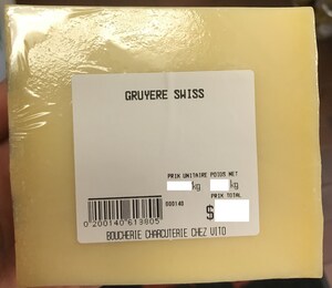 Absence d'informations nécessaires à la consommation sécuritaire du fromage gruyère de lait cru emballé et vendu par la Boucherie Charcuterie chez Vito