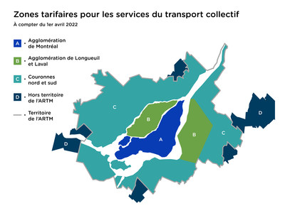 Les nouvelles zones tarifaires métropolitaines. (Groupe CNW/Autorité régionale de transport métropolitain)