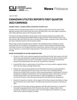 CANADIAN UTILITIES REPORTS FIRST QUARTER 2022 EARNINGS (CNW Group/CU Inc.)