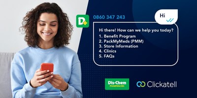 Dis-Chem customers can now quickly and easily access self-help services and loyalty program through WhatsApp by sending “Hi” to 0860 347 243.