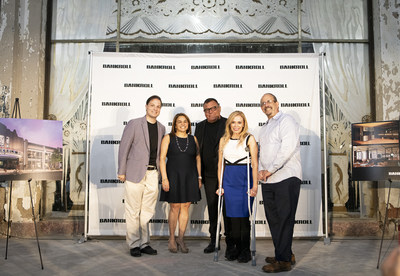 Bankroll Founder and Bullpen Capital CEO Paul Martino (left), Bankroll CEO Padma Rao and restaurateur Stephen Starr (center) pose for picture following groundbreaking ceremony with Philadelphia City Representative Sheila Hess and Center City Residents Association President Rick Gross (right).