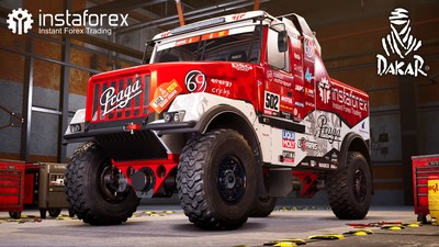 The legendary Tatra truck of the InstaForex Loprais Team in the Dakar 2022 rally racing game