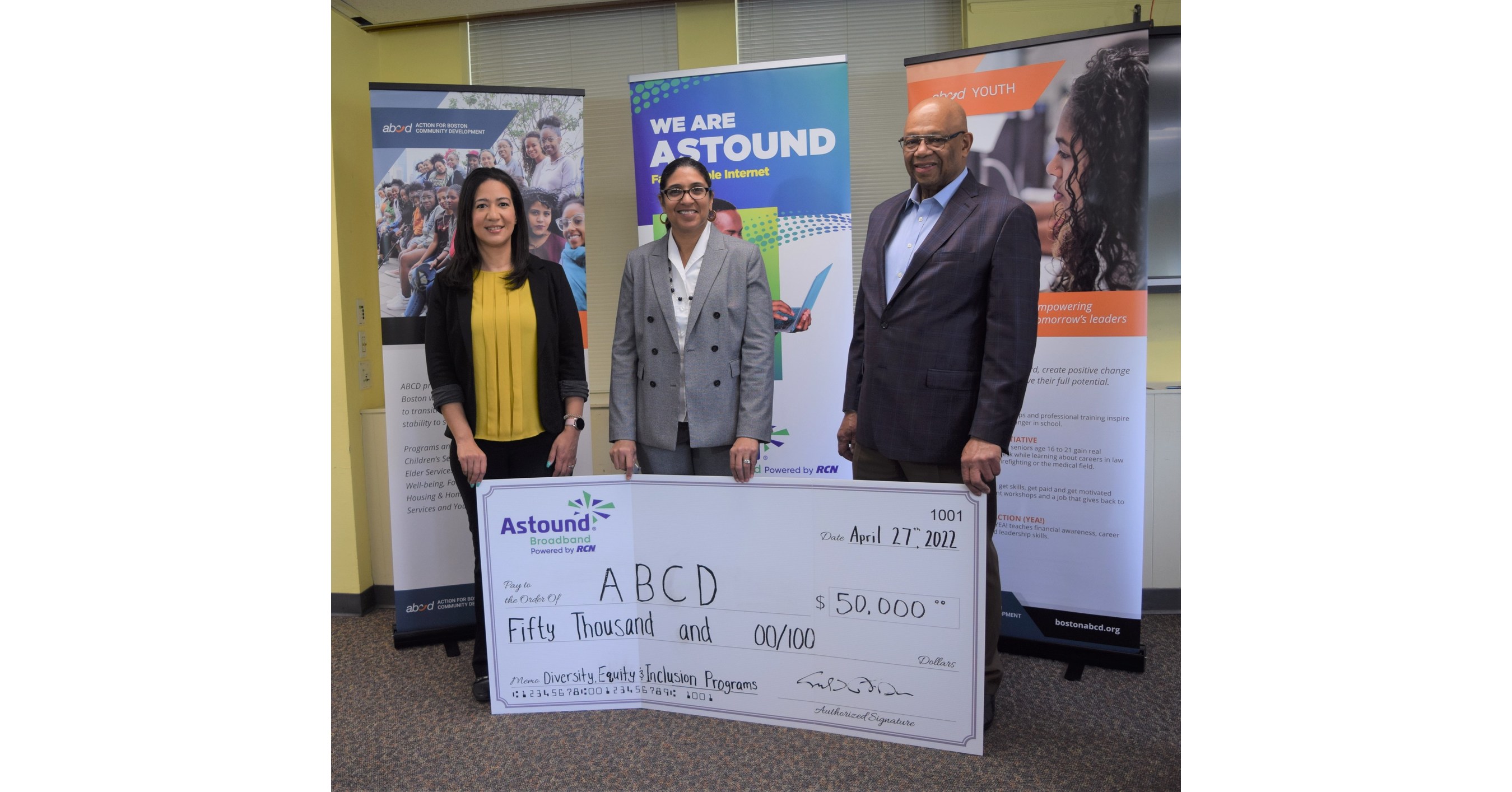 Astound Broadband Powered by RCN Boston Announces $100,000 in Donations to Two Boston Nonprofit Organizations: ABCD and Bridge Over Troubled Waters
