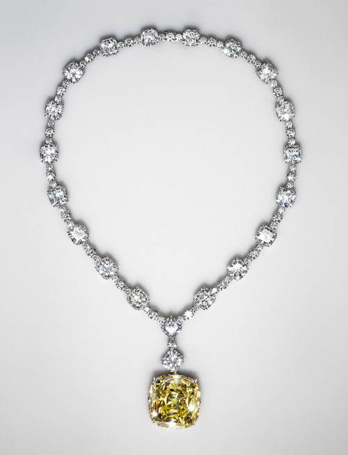 The 128.54 carat Tiffany Diamond in its current setting: a breath-taking necklace featuring over 100 carats of diamond