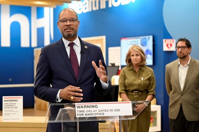 Nevada Attorney General Aaron Ford helps announce the rollout of time delay safe technology at all 97 CVS Pharmacy locations across the state. The safes are anticipated to help prevent pharmacy robberies and the potential for associated diversion of controlled substance medications by electronically delaying the time it takes for pharmacy employees to open the safe.