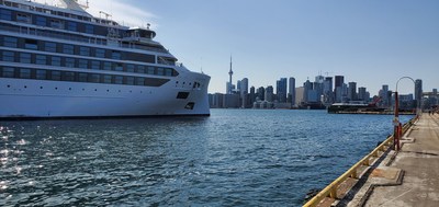 The Viking Octantis at its arrival at the Port of Toronto Cruise Ship Terminal. This vessel marks the return to Great Lakes Cruises after a two-year hiatus due to travel restrictions. This will be the first of 40 cruise ships expected at the Port of Toronto in 2022. (CNW Group/PortsToronto)