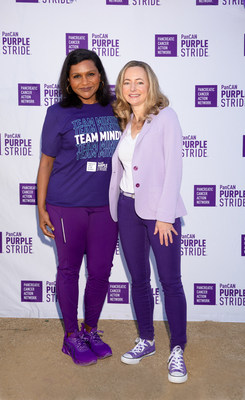 PanCAN PurpleStride ambassador, Mindy Kaling with PanCAN president and CEO, Julie Fleshman at PanCAN PurpleStride Los Angeles on Saturday, April 30, 2022.