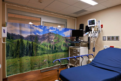 Exempla Lutheran Medical Center in Wheat Ridge, Colorado, with Sereneview curtains, has a positive impact on patients & staff with calming nature photos. Additionally, the curtains have Armor protection from microorganisms that protect patients & staff.