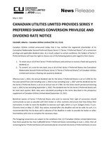 CANADIAN UTILITIES LIMITED PROVIDES SERIES Y PREFERRED SHARES CONVERSION PRIVILEGE AND DIVIDEND RATE NOTICE (CNW Group/Canadian Utilities Limited)