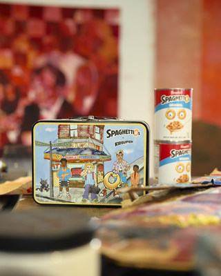 SpaghettiOs collaborates with LVMH Prize winner KidSuper to design and drop the ultimate ‘90s-inspired lunchbox and matching lunch container set. On May 10 at 5 p.m. EST, brand fans can open the mobile app, NTWRK, for a chance to purchase one of only 120 custom collector item designs available. (PRNewsfoto/Campbell’s)