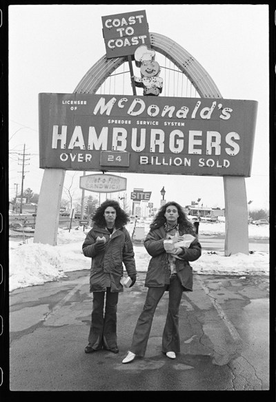 Eddie Van Halen and David Lee Roth of the band Van Halen taking a break during a promo tour for their first single "You Really Got Me." Crestwood, MO, 1978, by Richard Upper