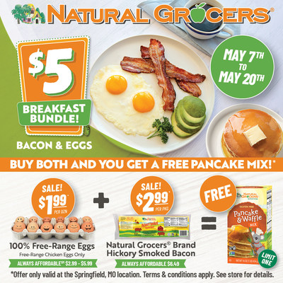 Pusryčių paketo pasiūlymas iš „Natural Grocers“ Springfilde, MO: gegužės 7–20 d.
