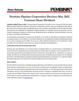 Pembina Pipeline Corporation Declares May 2022 Common Share Dividend (CNW Group/Pembina Pipeline Corporation)