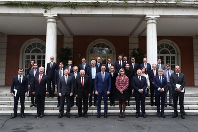 Representantes del Consejo Empresarial Alianza por Iberoamérica (CEAPI), en el Palacio de la Moncloa con el presidente del gobierno español Pedro Sánchez