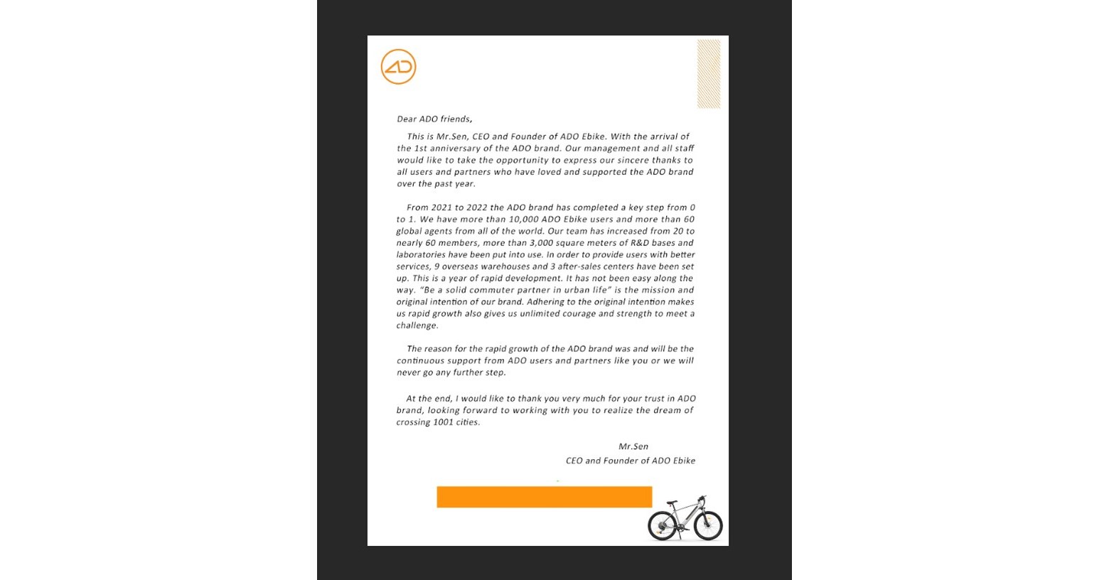 First Anniversary of ADO Ebike - Cross Your City