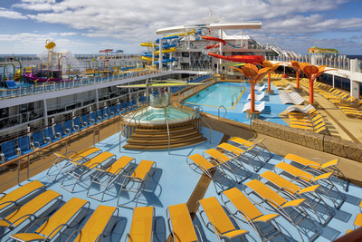 A vibrant pool deck with Caribbean vibes, live music and more is on deck aboard Wonder of the Seas. From one sun-soaked destination to the next, vacationers can enjoy the new, cantilevered Vue Bar, signature bar The Lime & Coconut, The Perfect Storm high-speed waterslides, kids aqua park Splashaway Bay, casitas, the largest poolside movie screen on a Royal Caribbean ship, and more.