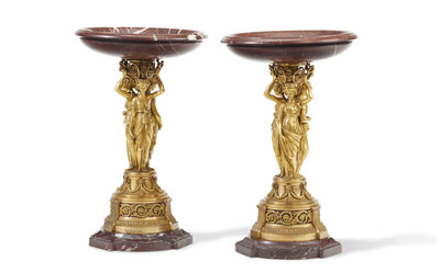 A pair of French bronze and marble tazzas Early/mid 19th century Each: 27.5" HX 17.5" Dia.  $4,000 to $6,000