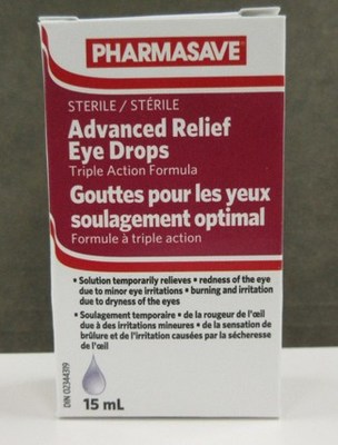 Pharmasave Advanced Relief Eye Drops, 15 mL (carton) (CNW Group/Health Canada)