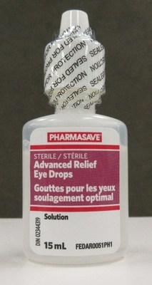 Gouttes pour les yeux soulagement optimal Pharmasave, 15 ml (bouteille) (Groupe CNW/Santé Canada)