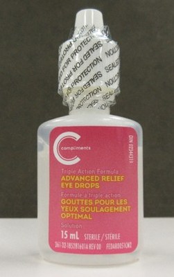 Gouttes pour les yeux soulagement optimal Compliments, 15 ml (bouteille) (Groupe CNW/Sant Canada)