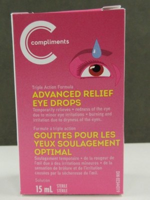 Gouttes pour les yeux soulagement optimal Compliments, 15 ml (bote) (Groupe CNW/Sant Canada)