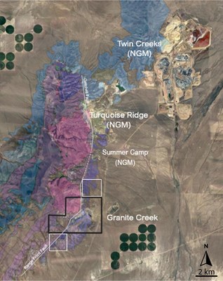 Figure 1 – Surface Plan of the Granite Creek Property (new Properties in white) (CNW Group/i-80 Gold Corp)
