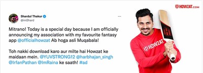 Shardul Thakur joins the leading fantasy sports app Howzat as the newest brand ambassador
