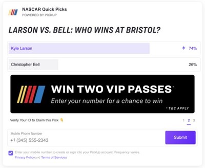 PickUp transforms sports content into interactive experiences by embedding headline driven polls and incentivizing fans to enter their phone number to get access to exclusive offers and content.