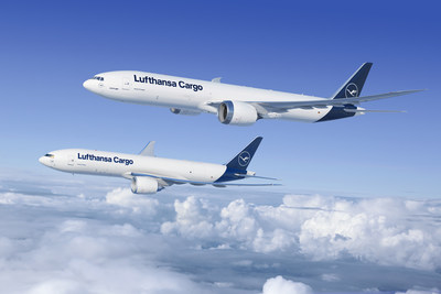 汉莎航空集团选择了新的波音 777-8 货机并订购了额外的 777 货机。 此处显示的是 777-8 货机（顶部）和当前的 777 货机。