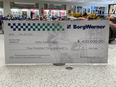 With a win in the 2022 Indianapolis 500, Helio Castroneves would also win the BorgWarner rolling jackpot at <money>$400,000.</money>