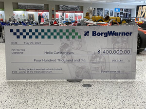 BorgWarner's $400,000 Indianapolis 500 Rolling Jackpot Up for Grabs Again by 2021 Winner, Helio Castroneves