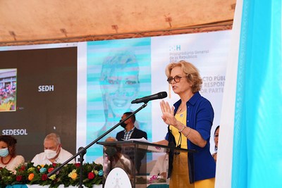 Kerry Kennedy speaks at the Act of Recognition of Responsibility ceremony in San Pedro Sula, where Honduran officials formally acknowledged responsibility for the 2009 murder of trans activist Vicky Hernndez.