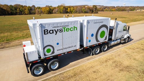 BayoTech’s HyFill™ bulk hydrogen transport trailer carries up to three times more hydrogen than traditional steel tube trailers.