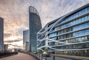 Paris, La Défense (France) : Sopra Steria déménage dans ses nouveaux bureaux situés dans l'immeuble Latitude, réalisé par Générale Continentale Investissements