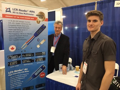 Michael Obrecht demonstrates Digital Multimeter LCR-Reader-MPA to Bryce Ashby from Instruments Inc, San Diego, CA at Delmar Manufacturing Trade Show