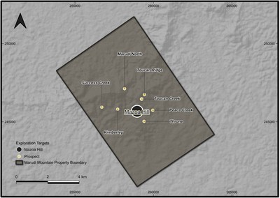 Figure 1. Marudi Project Map, prospects so far identified (CNW Group/Golden Shield Resources)