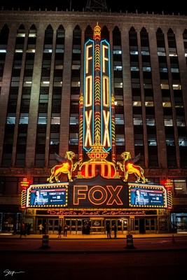 Marquee of the historic Fox Theater in downtown Detroit, Michigan. The Association for Recorded Sound Collections deeply appreciates this National Historic Landmark's 94 years of continuous service to the community.