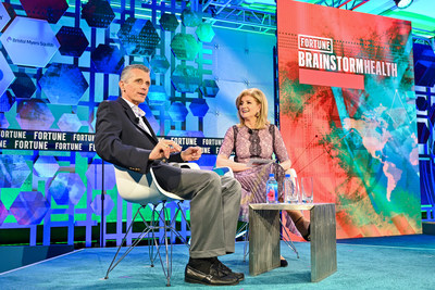 Cigna Corp. Chairman and CEO David M. Cordani and Arianna Huffington, Founder and CEO of Thrive, discuss the growing teen mental health crisis, among other topics at the Fortune Brainstorm Health Conference, May 11, 2022. Photograph by Stuart Isett/Fortune
