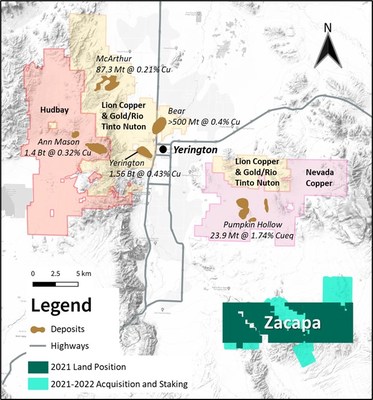 Figure 4 – Location map of the Dewdrop project displaying Zacapa’s land position in the Yerington District south of the Pumpkin Hollow Mine. Zacapa’s controls 915 claims covering nearly 18,000 acres.4,5,6 (CNW Group/Zacapa Resources)
