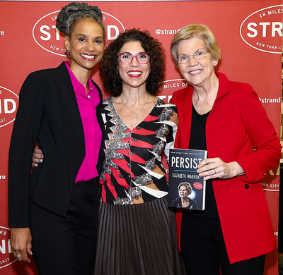 NEW YORK, NEW YORK - MAY 06: American Attorney Maya Wiley, COO of Strand Books Laura Ravo, and U.S. Senator Elizabeth Warren promotes the book 