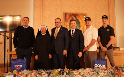 Michael Capponi, Founder of Global Empowerment Mission (GEM); Sister Theresa de la Fuente, Sisters of Our Lady of Divine Mercy; Bob Unanue, President & CEO of Goya Foods; Syzmon Czyszek, Director for International Growth in Europe of Knights of Columbus; and James Zumwalt, U.S. Navy Veteran & Aerial Recovery Deployment Team Leader (PRNewsfoto/Goya Foods, Inc.)