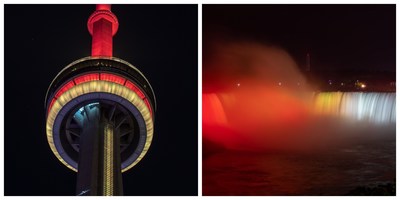 Pour aider les Canadiens  se mettre dans l'esprit du Grand McDon, deux des sites les plus clbres du Canada, les chutes du Niagara et la Tour du CN, ont t illumins aux couleurs rouge et jaune de McDonald's pour commmorer la journe! (JGazze) (Groupe CNW/McDonald's Canada)