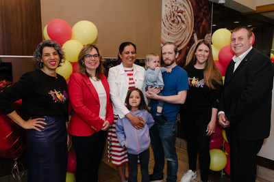 On Wednesday, McDonald’s celebrated its 28th McHappy Day in Canada, raising more than $5.7 million. Representatives from McDonald’s Canada and RMHC Canada are joined by the Ford Family, who spent 84 nights at a Ronald McDonald House while their son Tristan was being treated for Griscelli syndrome. (CNW Group/McDonald's Canada)