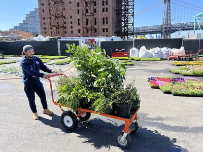 Plants from the New York Auto Show's Electric Vehicle Test Track being re-used by a local community gardener to help improve the quality of life in his New York City neighborhood.